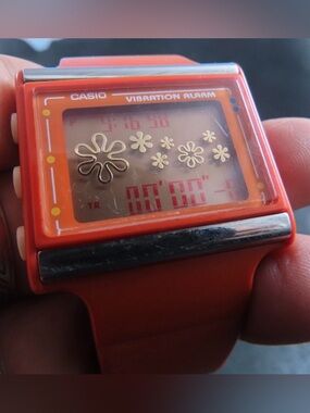 Vintage Casio Orange Floral Digital Vibration Alarm Watch